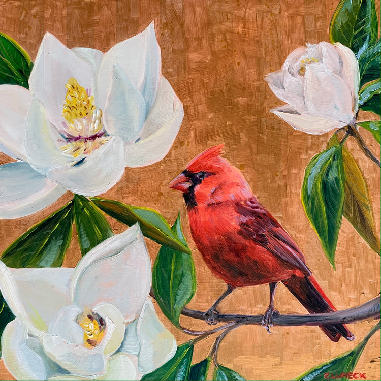 Cardinal with Magnolia, One