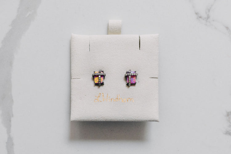 Sloan Stud Earrings, Pink Opal