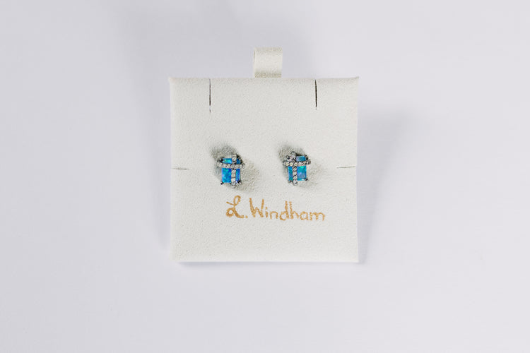 Sloan Stud Earrings, Light Blue Opal